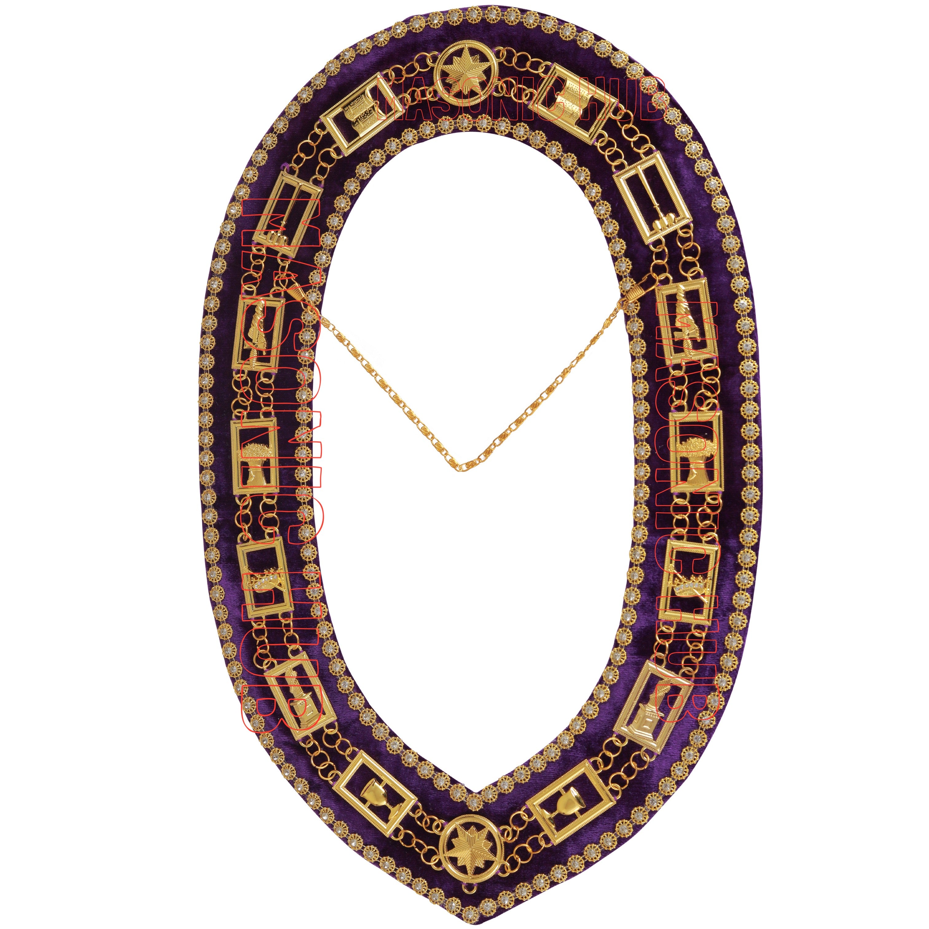Masonic Regalia OES Order Of Star Chain Collar Purple Backing With Rhinestones