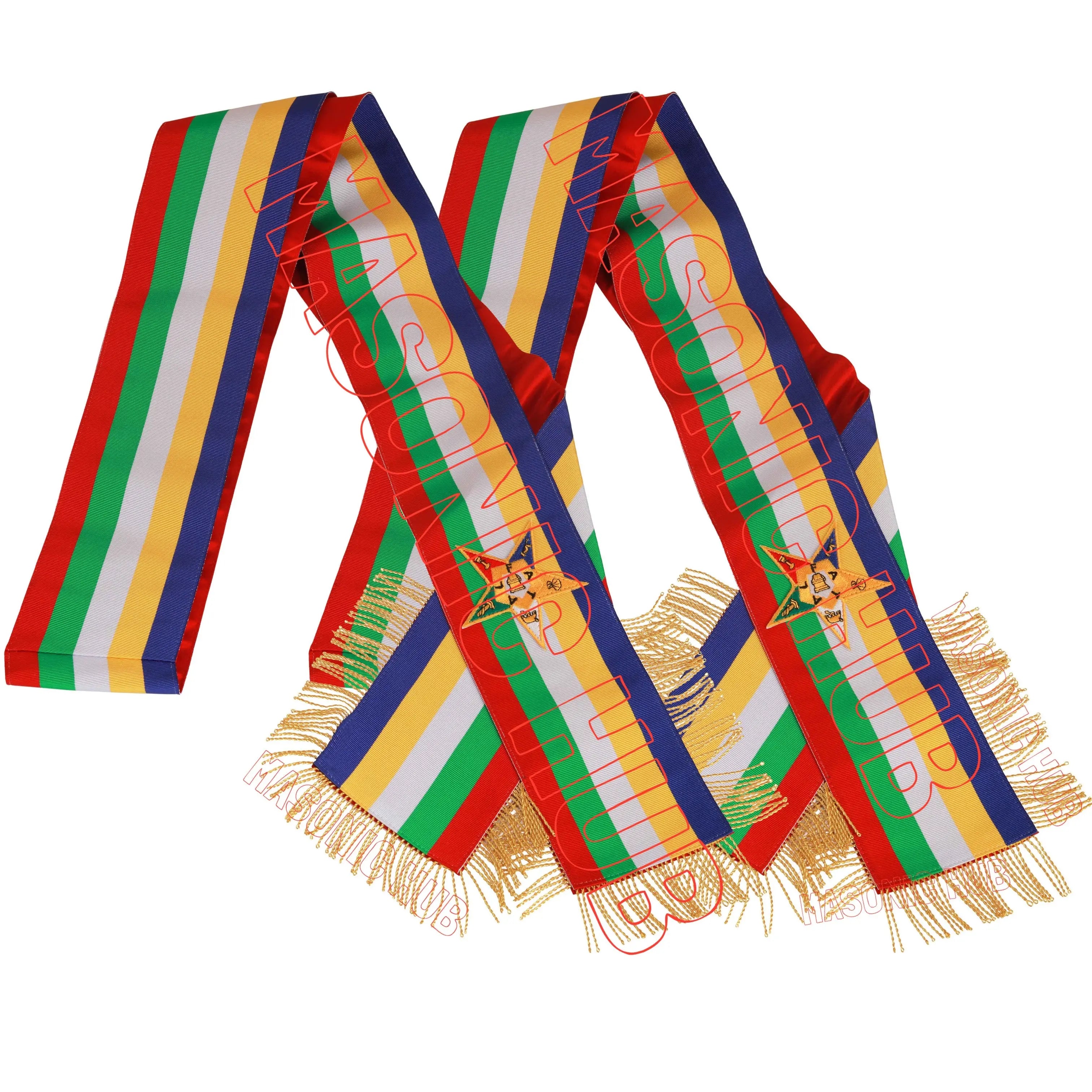 Masonic Order of the Eastern Star (OES) Five-Color Sash with Red Lining &amp; Gold Fringe Masonic Hub