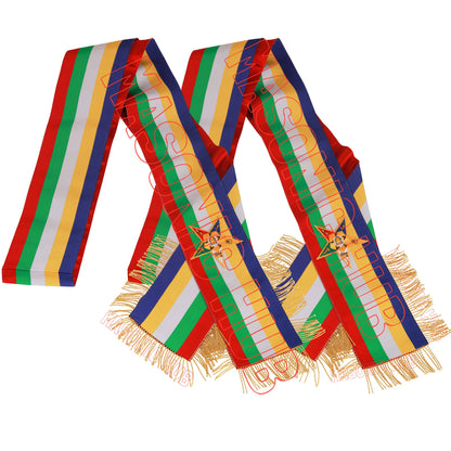 Masonic Order of the Eastern Star (OES) Five-Color Sash with Red Lining &amp; Gold Fringe