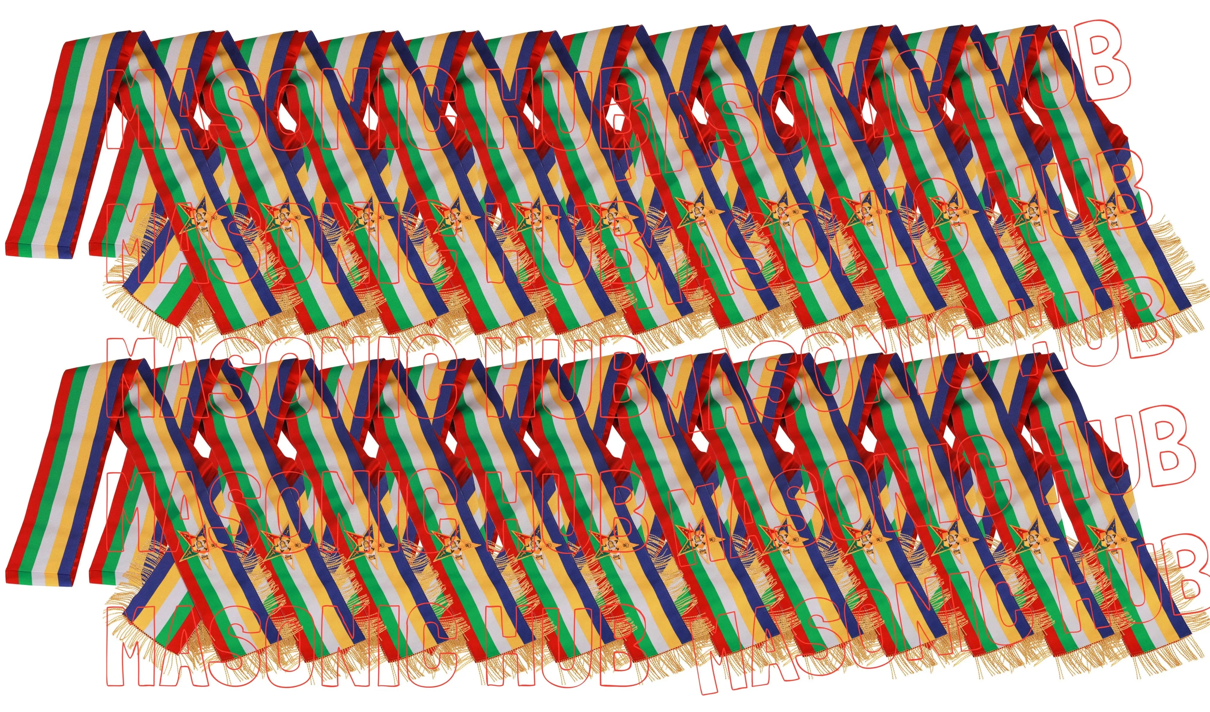 Masonic Order of the Eastern Star (OES) Five-Color Sash with Red Lining &amp; Gold Fringe Masonic Hub