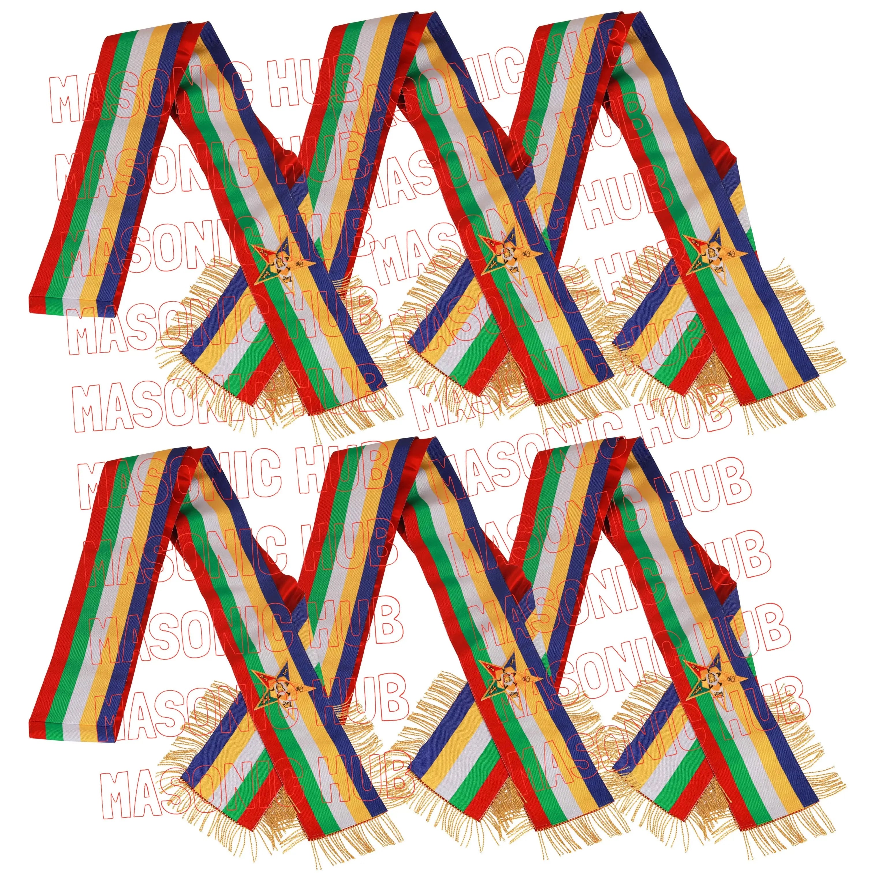 Masonic Order of the Eastern Star (OES) Five-Color Sash with Red Lining &amp; Gold Fringe Masonic Hub