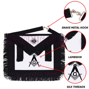 Handmade 100% Lambskin Master Mason Funeral Apron in Black with Reverent Fringe Masonic Hub