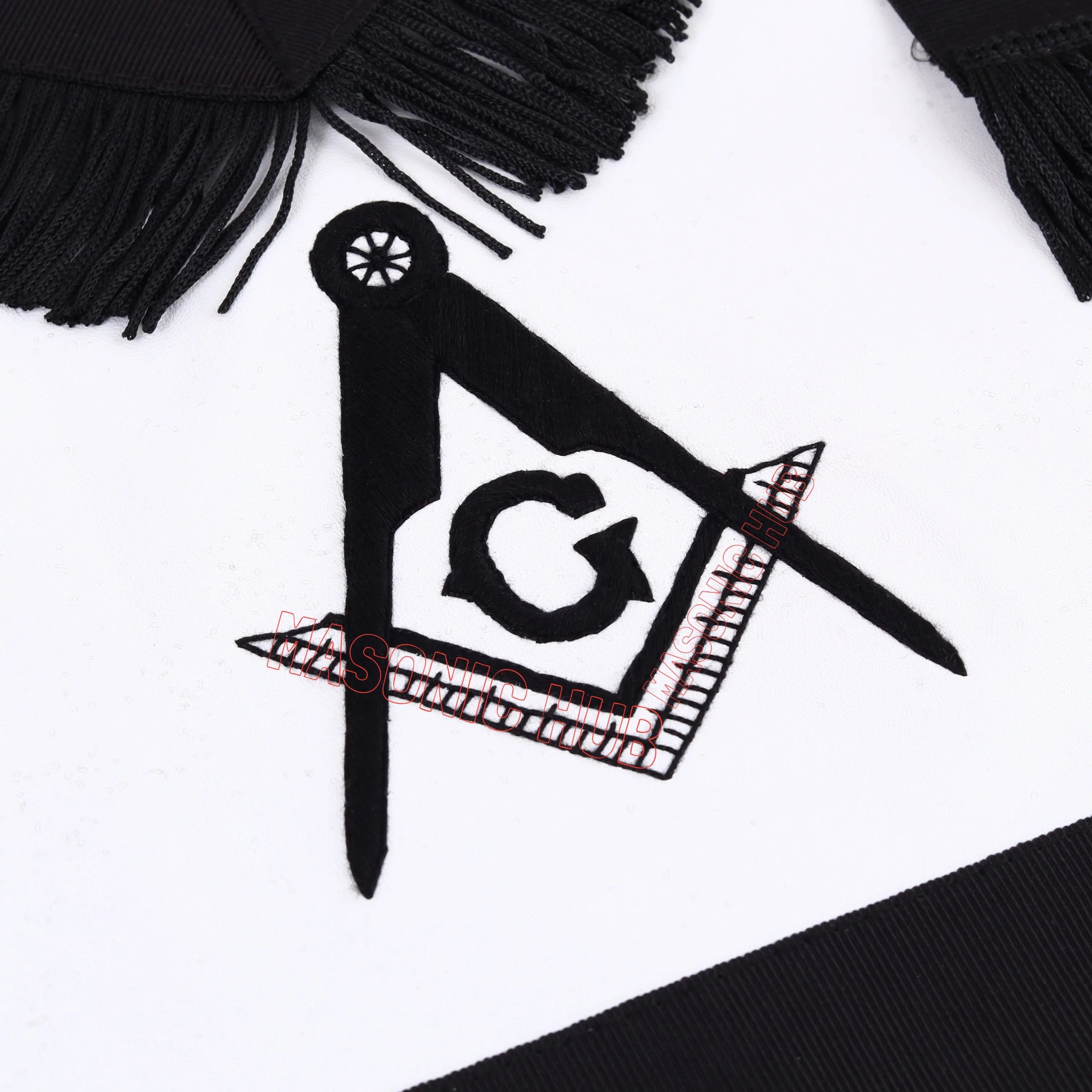 Handmade 100% Lambskin Master Mason Funeral Apron in Black with Reverent Fringe Masonic Hub