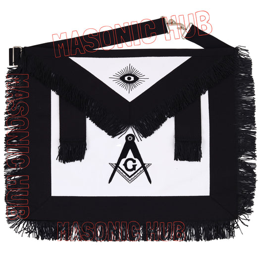 Handmade 100% Lambskin Master Mason Funeral Apron in Black with Reverent Fringe
