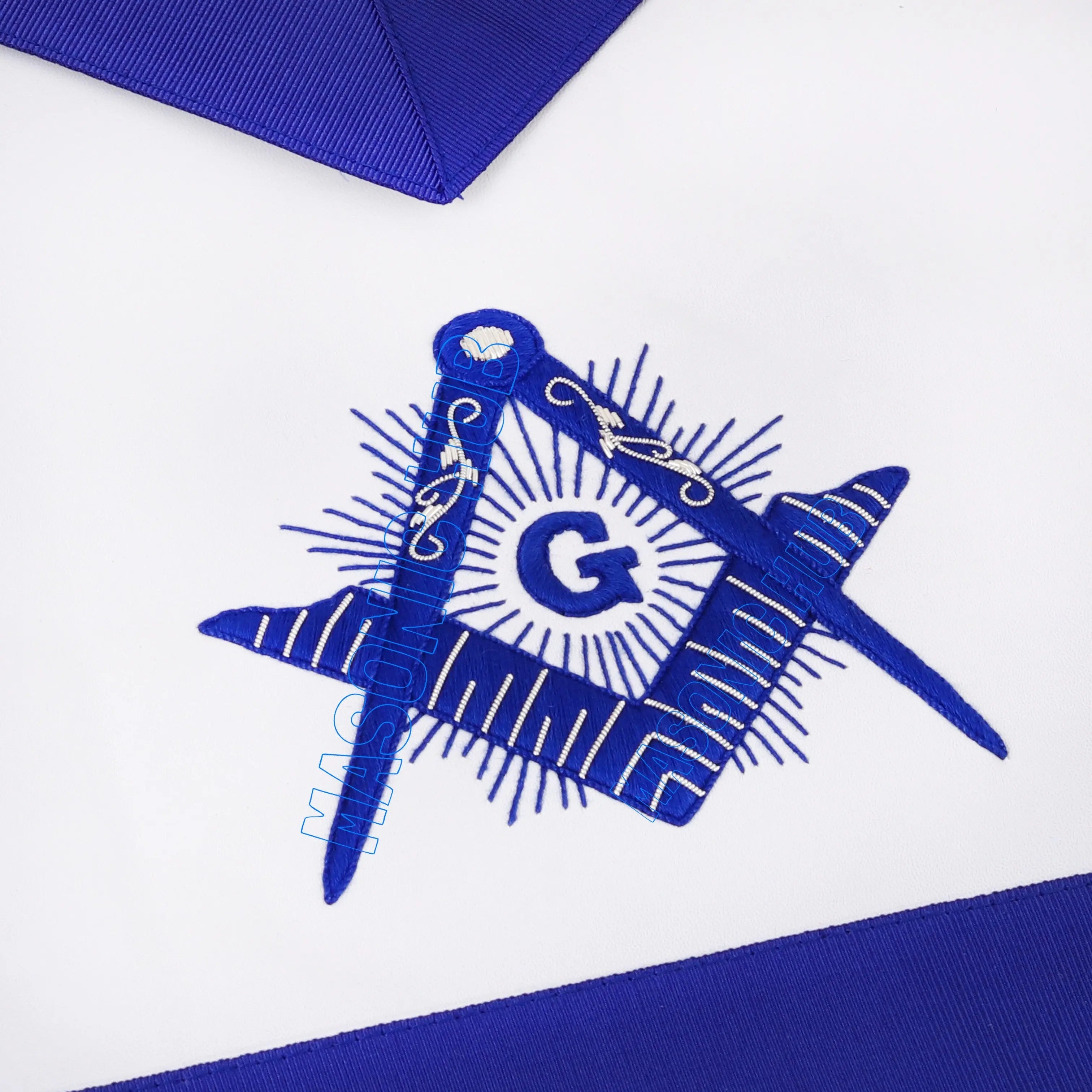 Handcrafted 100% Lambskin Master Mason Blue Lodge Apron with Radiant G Symbol Masonic Hub