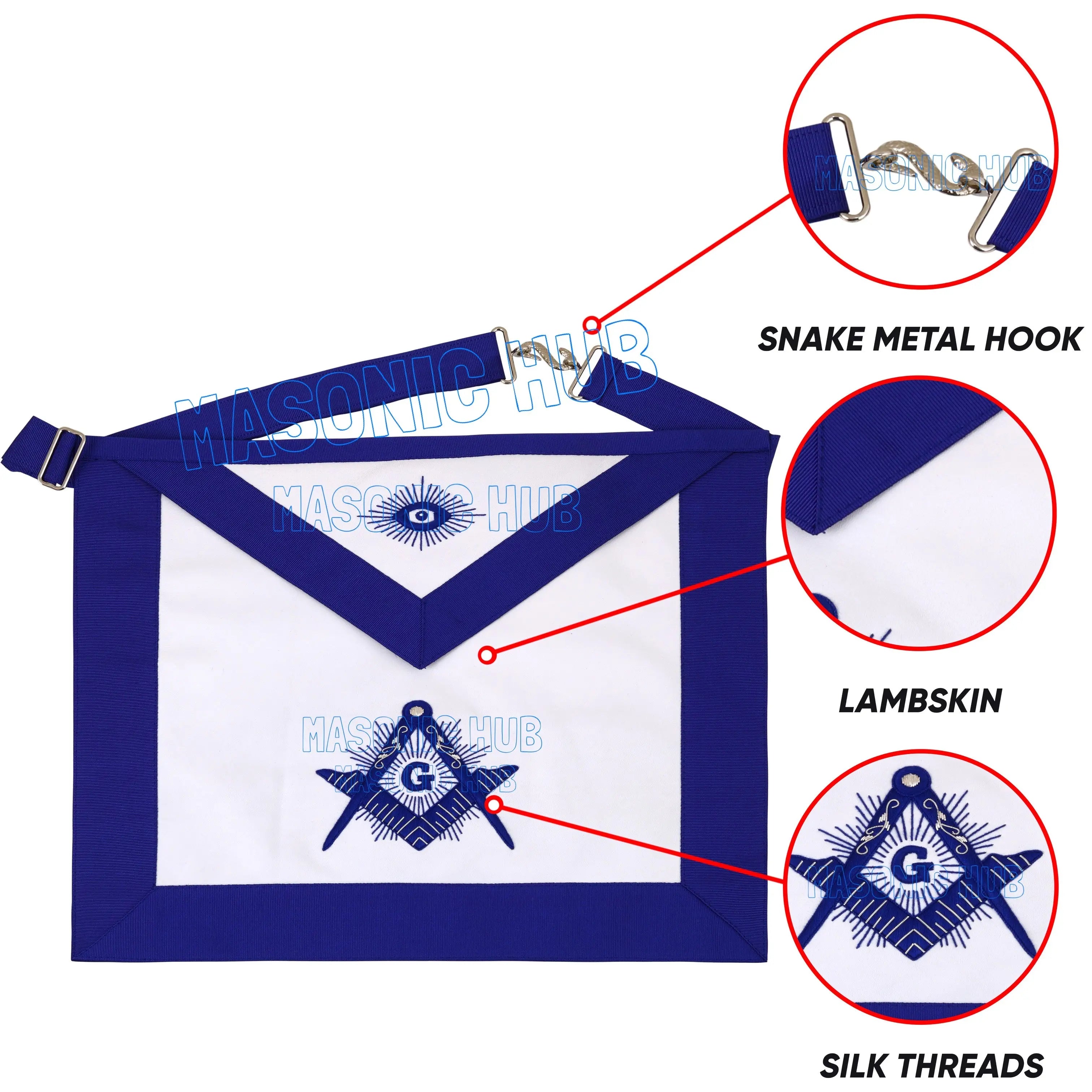 Handcrafted 100% Lambskin Master Mason Blue Lodge Apron with Radiant G Symbol Masonic Hub