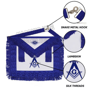 Handcrafted 100% Lambskin Masonic Master Mason Blue Lodge Apron with Blue Fringe Masonic Hub
