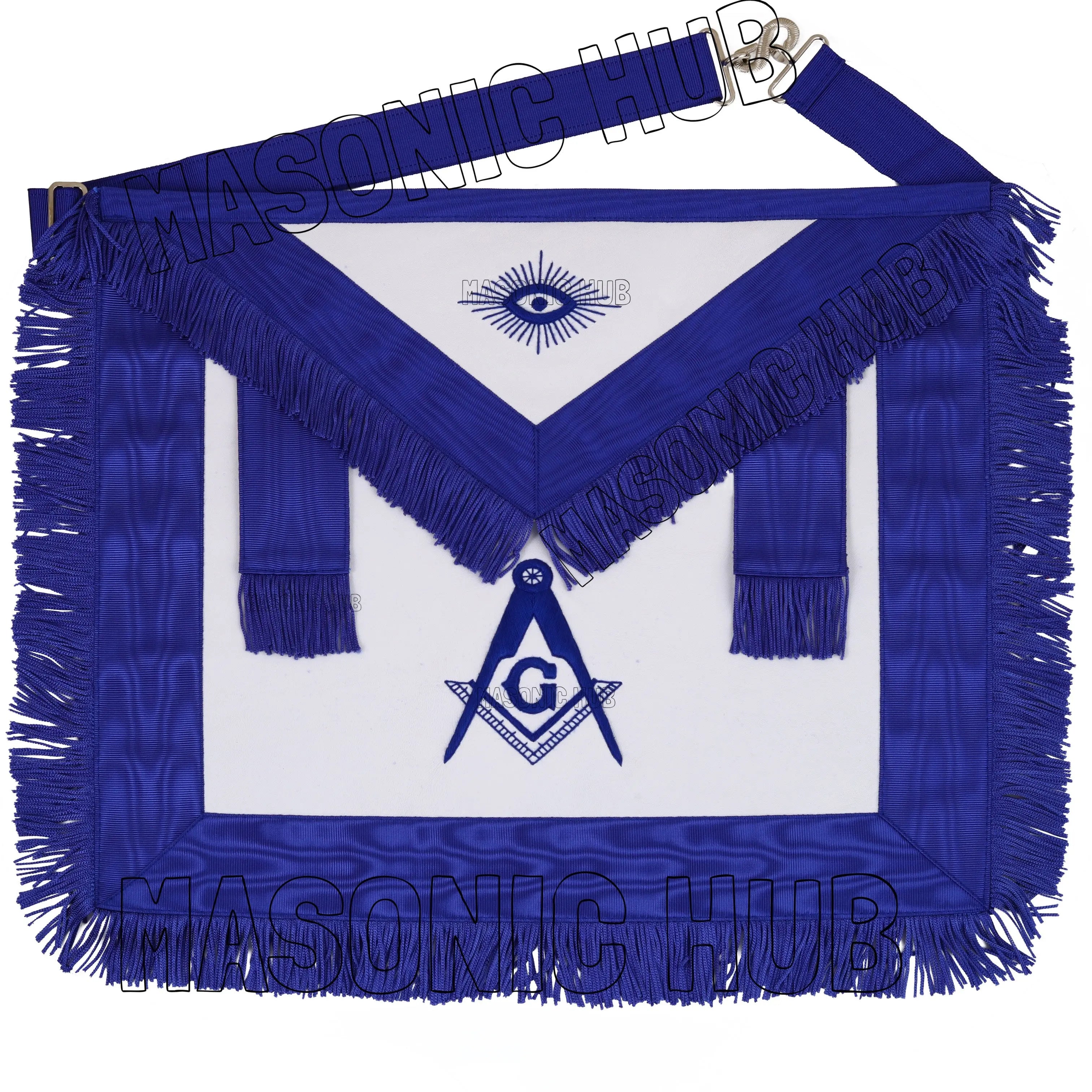 Handcrafted 100% Lambskin Masonic Master Mason Blue Lodge Apron with Blue Fringe Masonic Hub