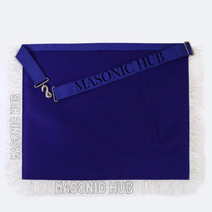 Masonic Past Master Apron – 100% Lambskin, Blue with White Fringe (Hand-Embroidered) Masonic Hub
