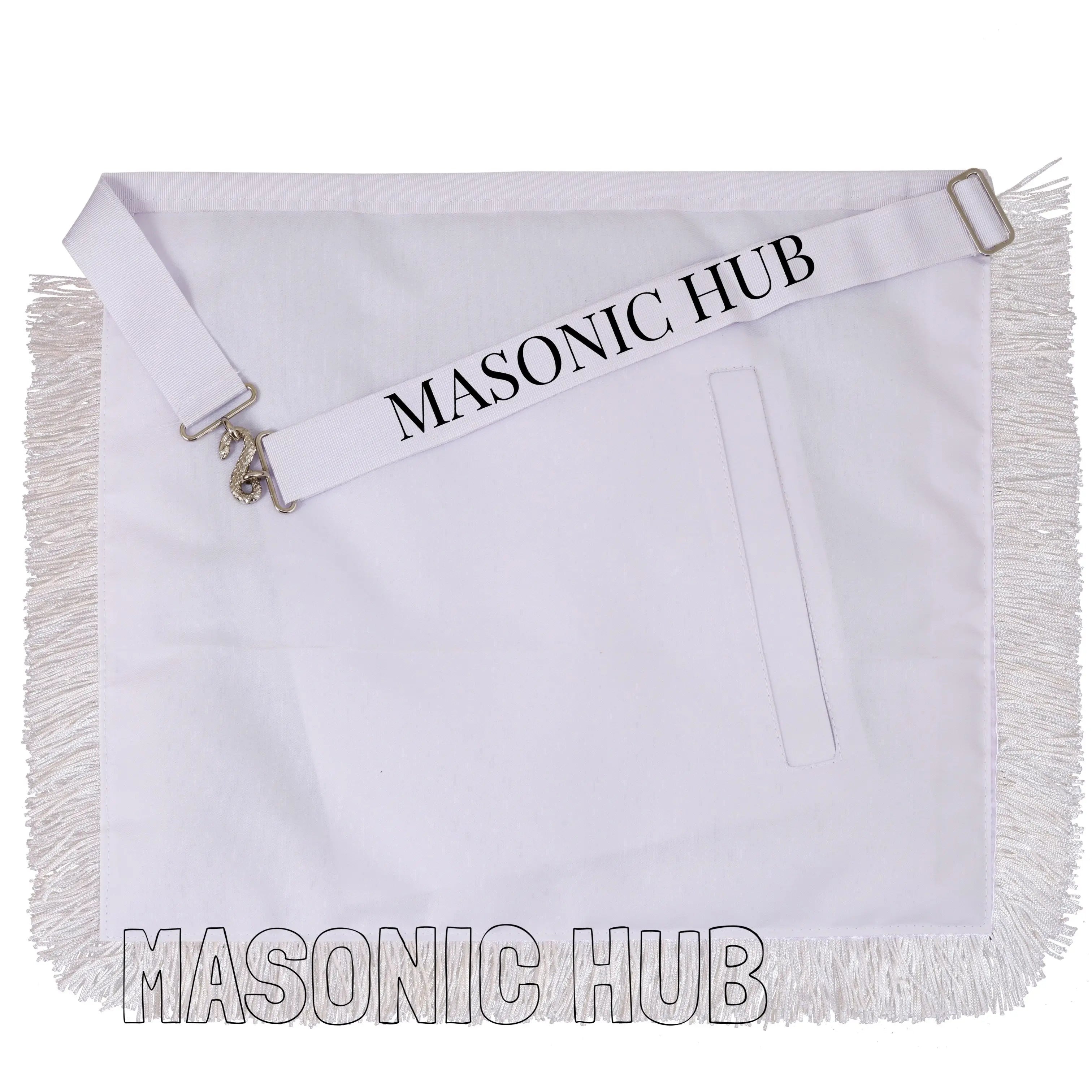 Masonic Master Mason 100% Lambskin Apron All White with Fringe - Hand Embroidery Masonic Hub