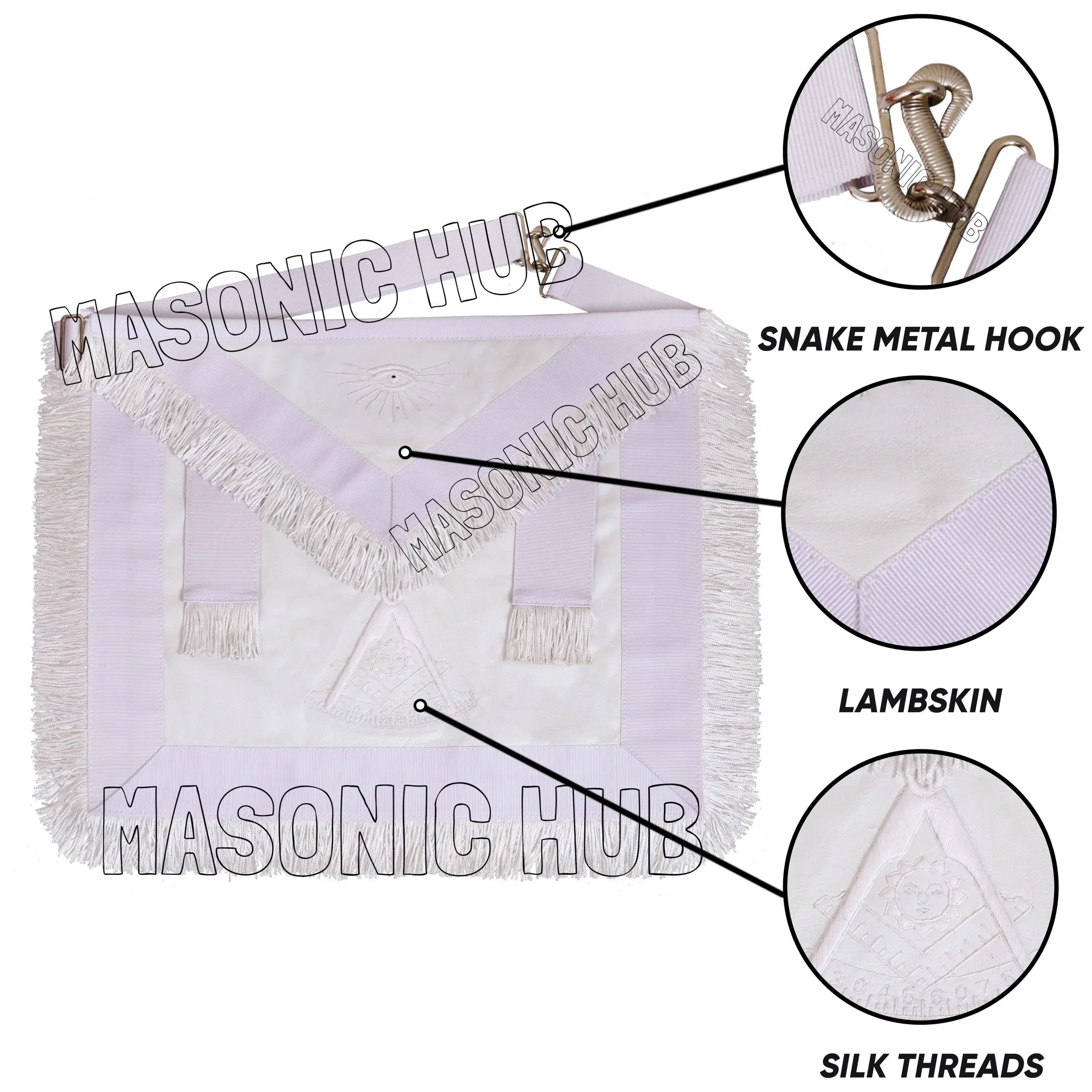Masonic Past Master Apron – 100% Lambskin with Sun &amp; White Fringe (Hand Embroidered) Masonic Hub