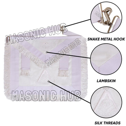 Masonic Past Master Apron – 100% Lambskin with Sun &amp; White Fringe (Hand Embroidered)