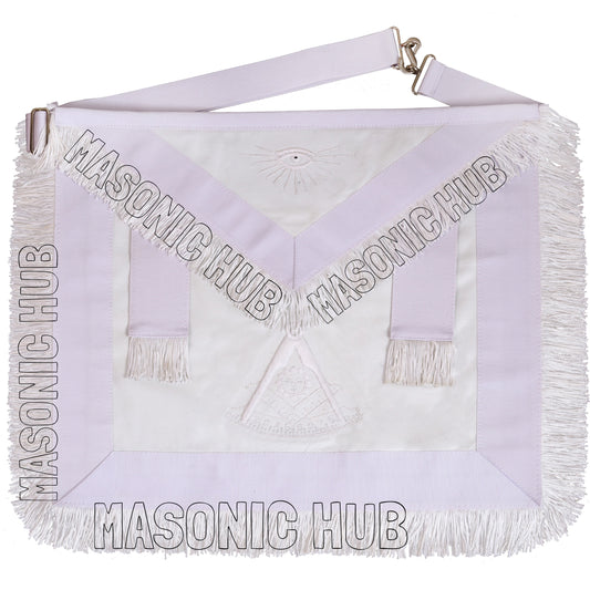 Masonic Past Master Apron – 100% Lambskin with Sun &amp; White Fringe (Hand Embroidered)