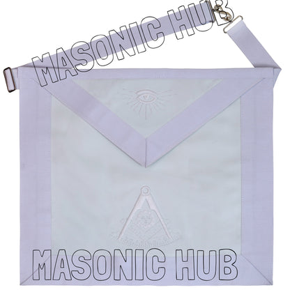 Masonic Past Master Apron – All White, 100% Lambskin, Hand Embroidered