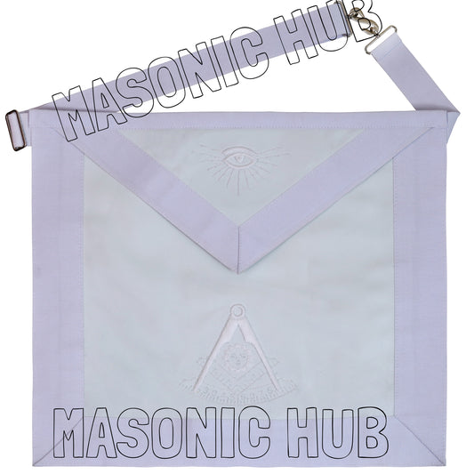 Masonic Past Master Apron – All White, 100% Lambskin, Hand Embroidered