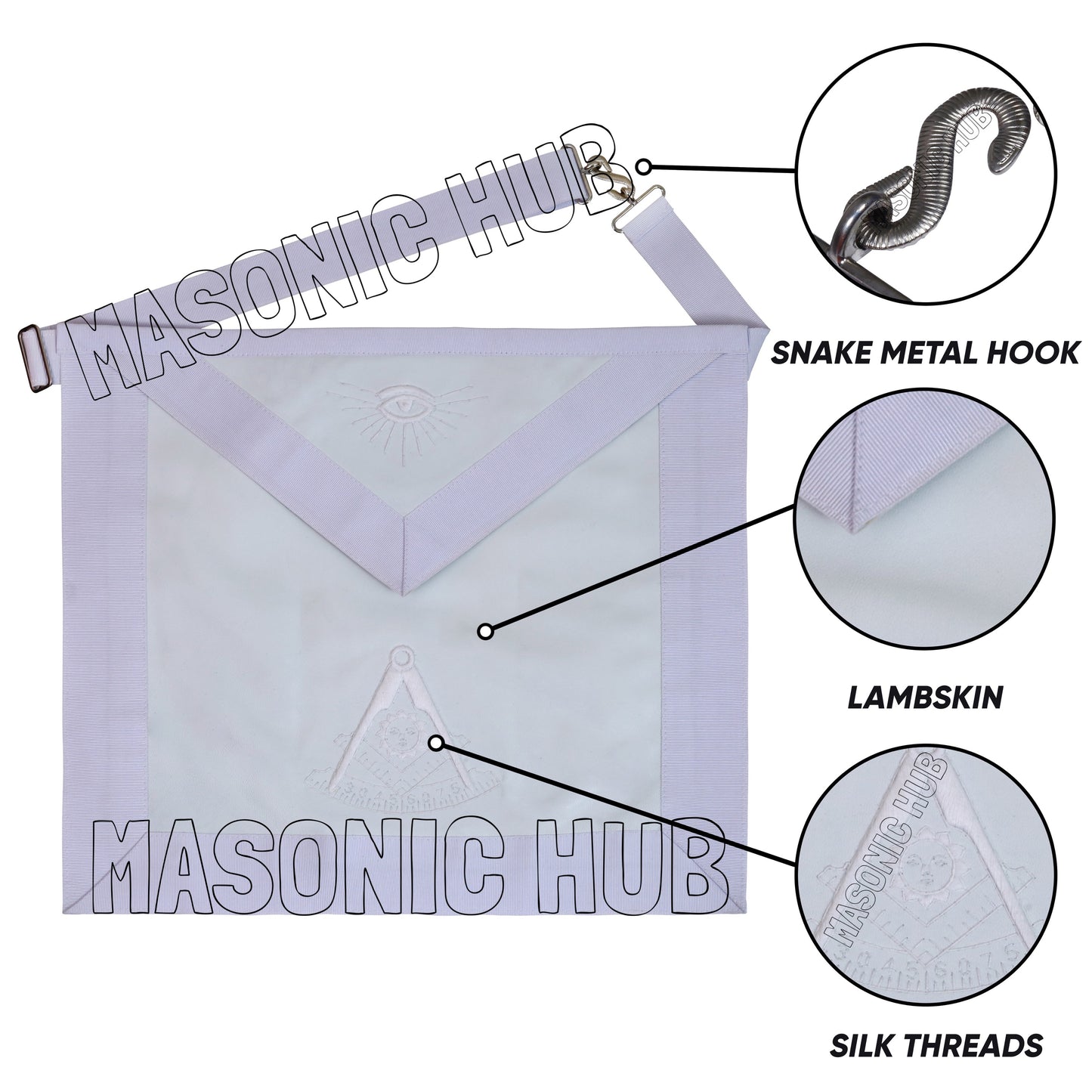 Masonic Past Master Apron – All White, 100% Lambskin, Hand Embroidered