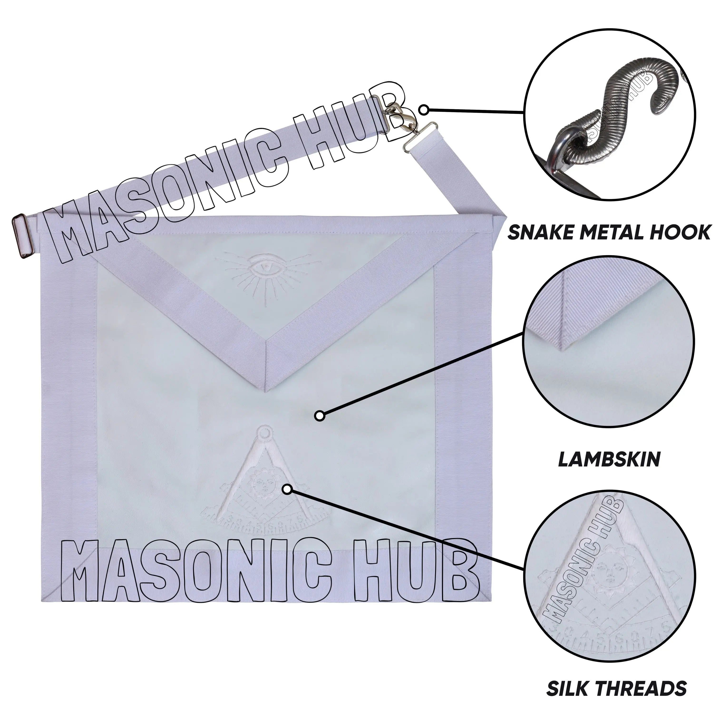 Masonic Past Master Apron – All White, 100% Lambskin, Hand Embroidered Masonic Hub