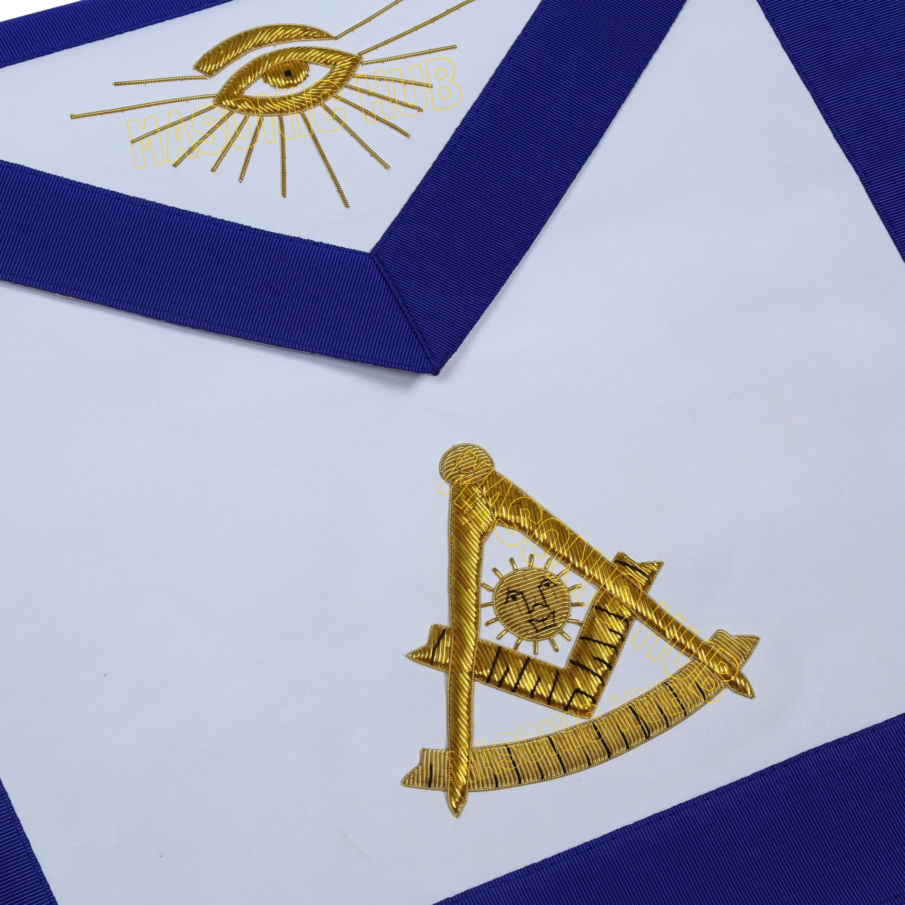 Handcrafted 100% Lambskin Blue Lodge Past Master Apron with Gold Bullion Threads Masonic Hub