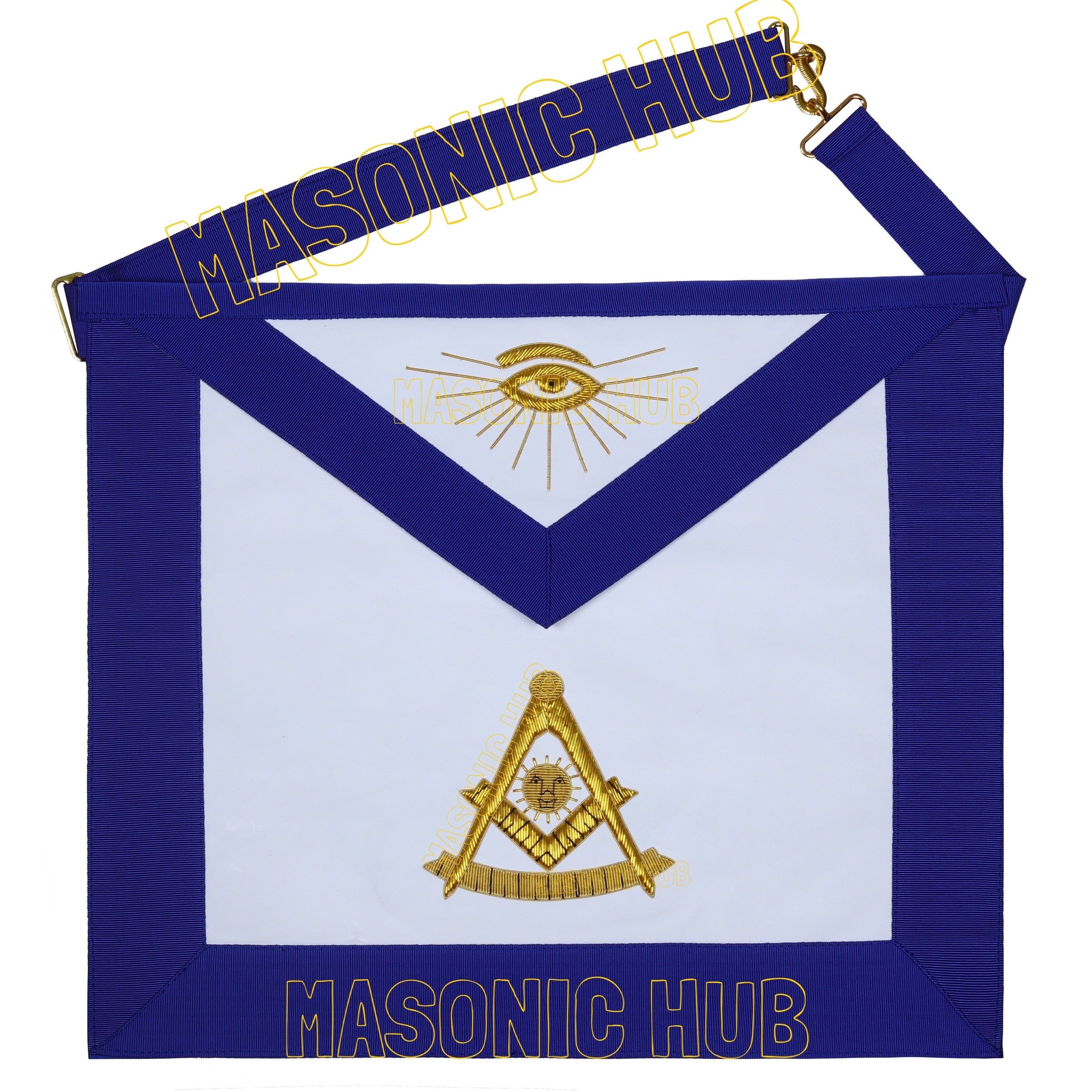 Handcrafted 100% Lambskin Blue Lodge Past Master Apron with Gold Bullion Threads Masonic Hub