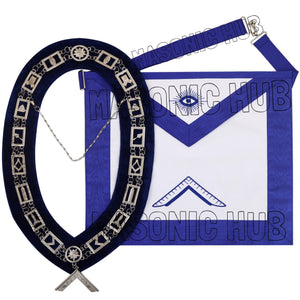 Masonic Worshipful Master Silver Jewel Collar &amp; Embroidered Sheep Apron Masonic Hub