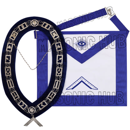 Masonic Worshipful Master Silver Jewel Collar &amp; Embroidered Sheep Apron
