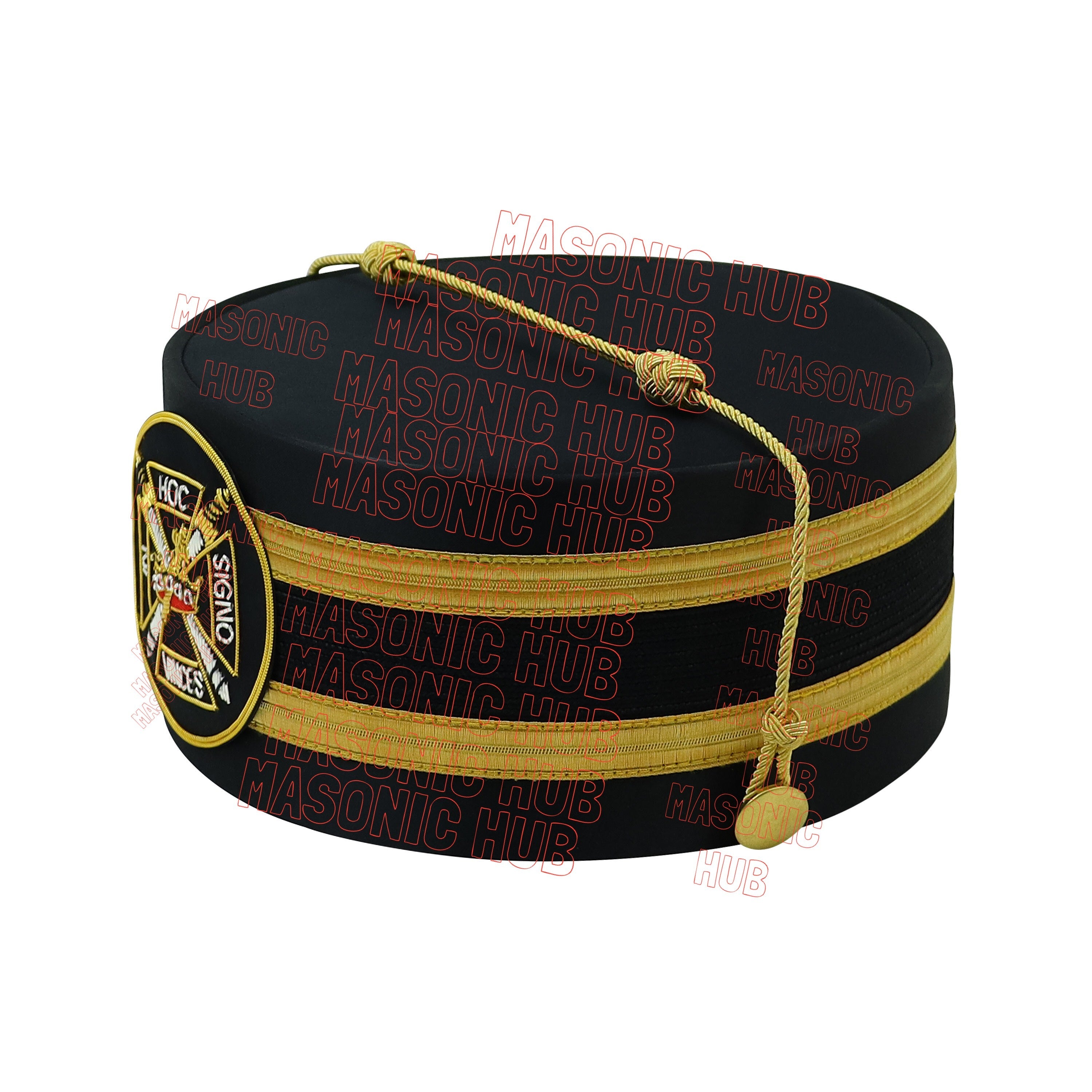 Knights Templar Black Satin Cap with Gold Braid - Masonic Freemason Hat ( B ) Masonic Hub