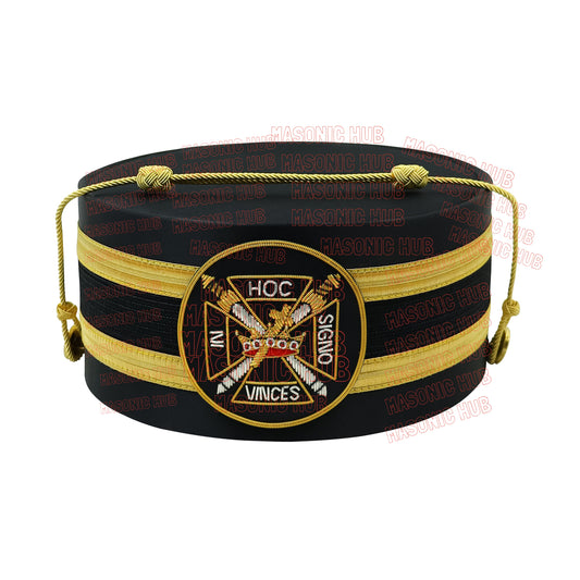 Knights Templar Black Satin Cap with Gold Braid - Masonic Freemason Hat ( A )