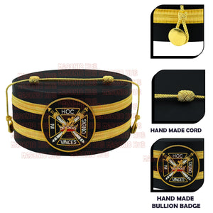 Knights Templar Black Satin Cap with Gold Braid - Masonic Freemason Hat ( A ) Masonic Hub