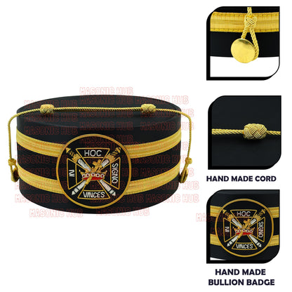 Knights Templar Black Satin Cap with Gold Braid - Masonic Freemason Hat ( A )
