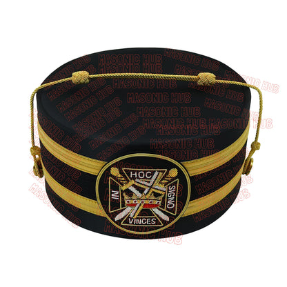 Knights Templar Black Satin Cap with Gold Braid - Masonic Freemason Hat ( B )