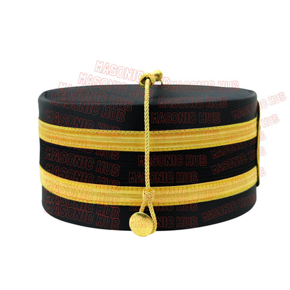 Knights Templar Black Satin Cap with Gold Braid - Masonic Freemason Hat ( B )