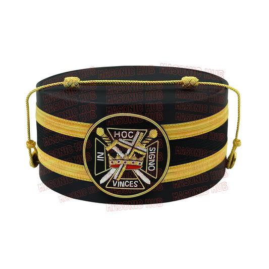 Knights Templar Black Satin Cap with Gold Braid - Masonic Freemason Hat ( B )