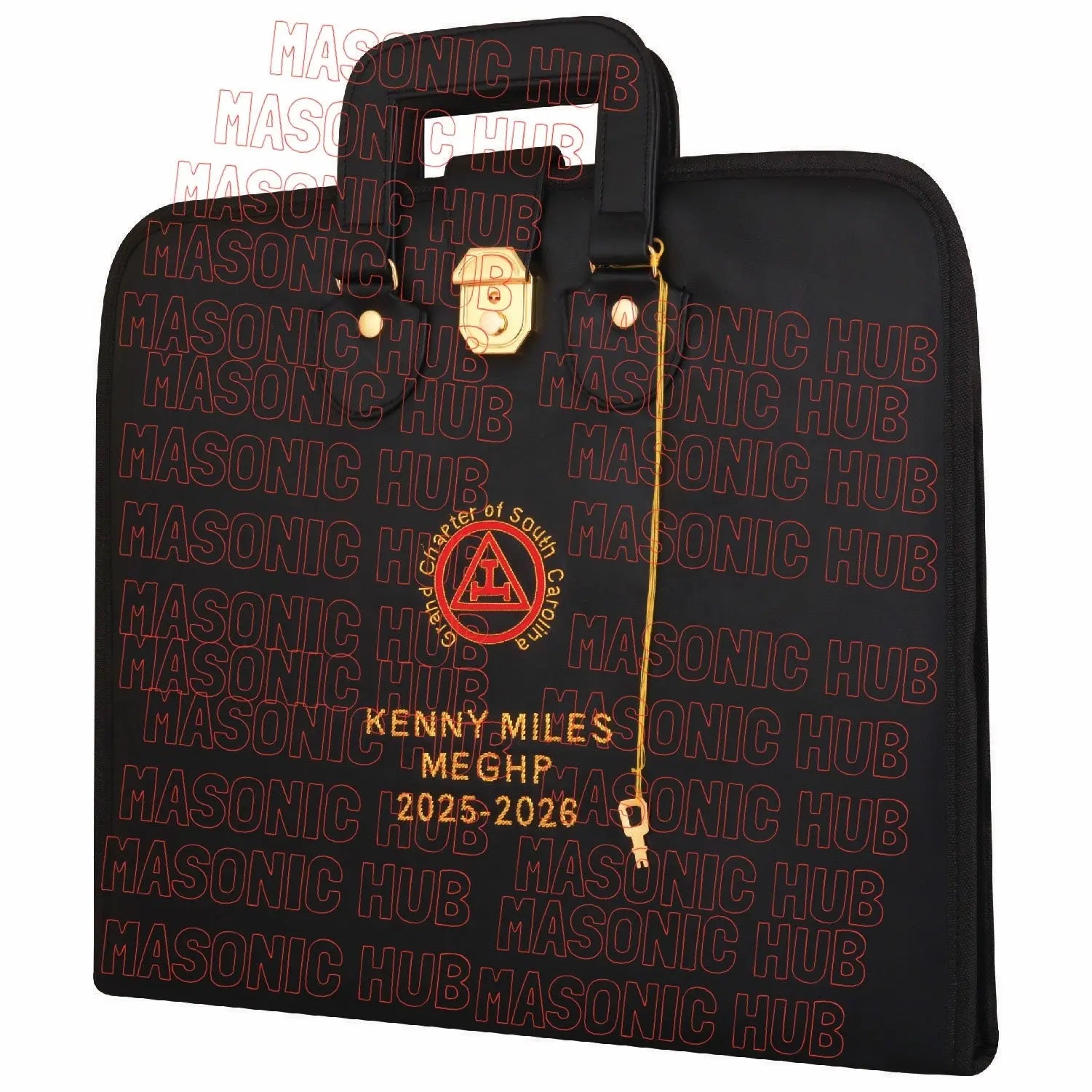 Custom Masonic Royal Arch Hand-Embroidered Apron Case with Handle - RED VELVET My Store