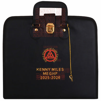 Custom Masonic Royal Arch Hand-Embroidered Apron Case with Handle - RED VELVET