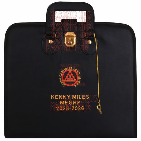 Custom Masonic Royal Arch Hand-Embroidered Apron Case with Handle - RED VELVET