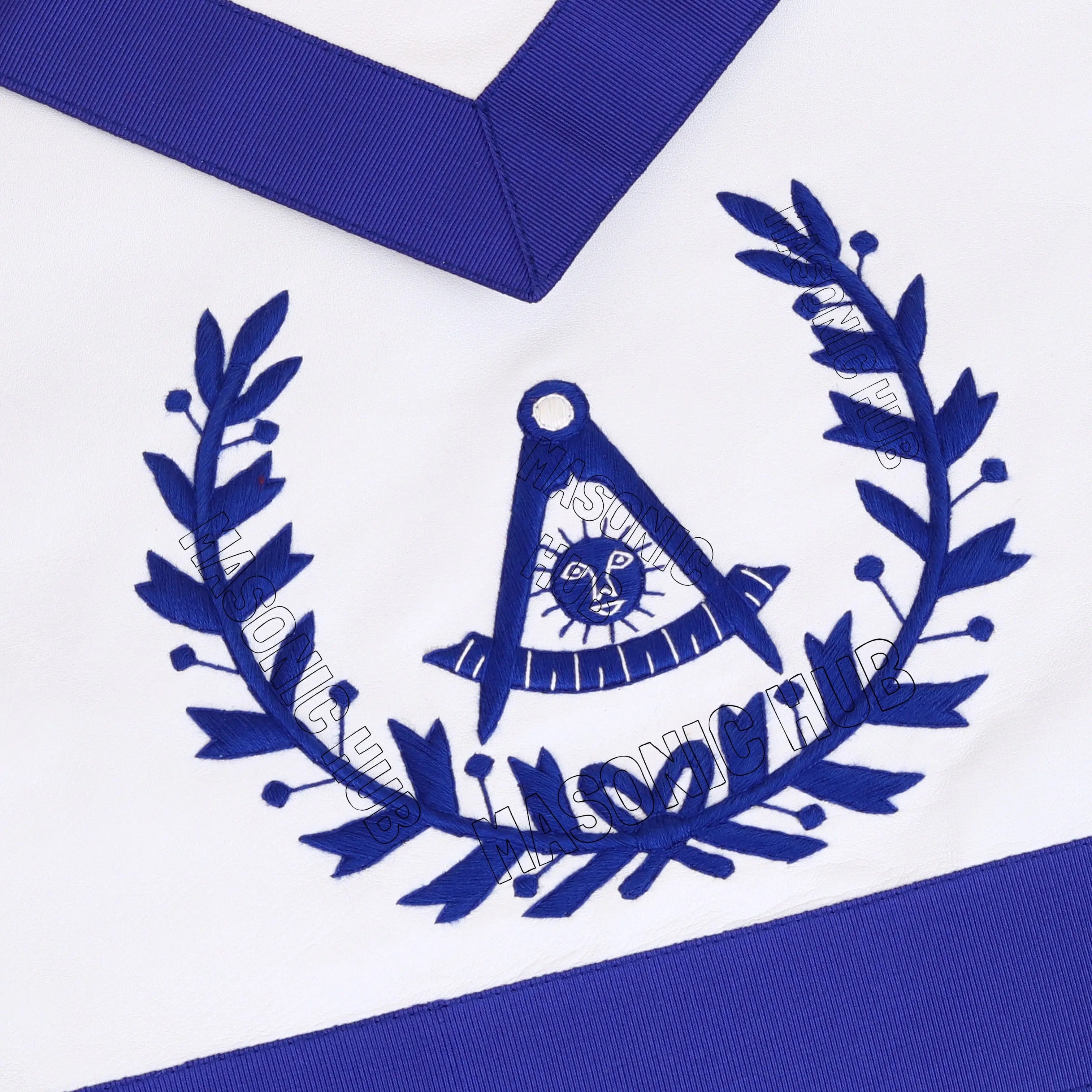 Handcrafted 100% Lambskin Past Master Masonic Apron with Blue Wreath Emblem Masonic Hub