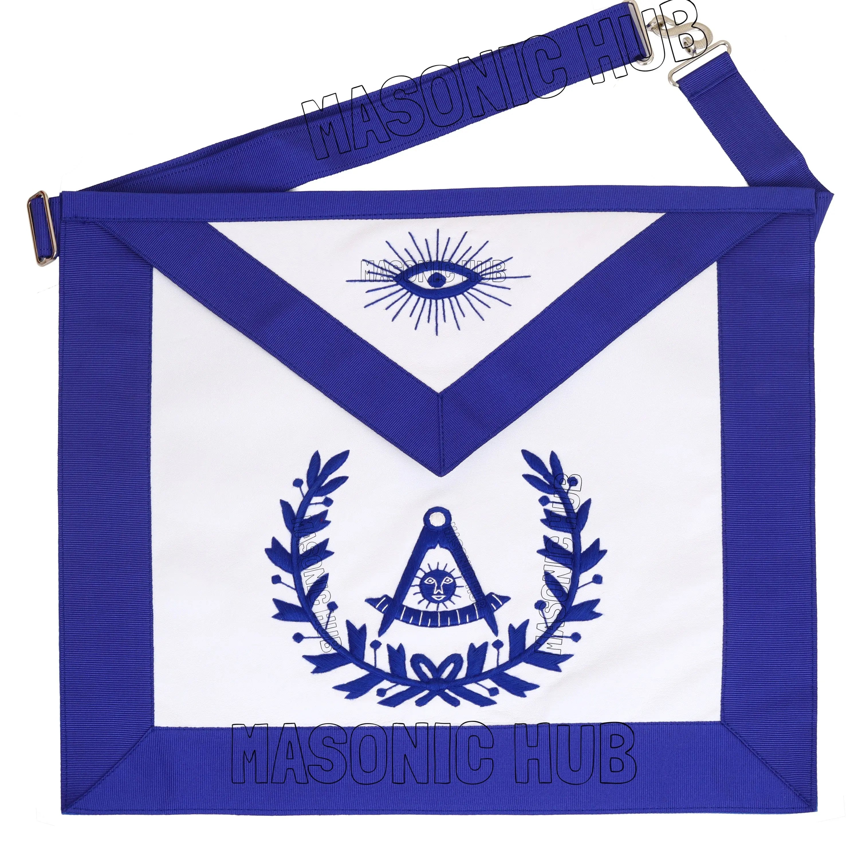 Handcrafted 100% Lambskin Past Master Masonic Apron with Blue Wreath Emblem Masonic Hub