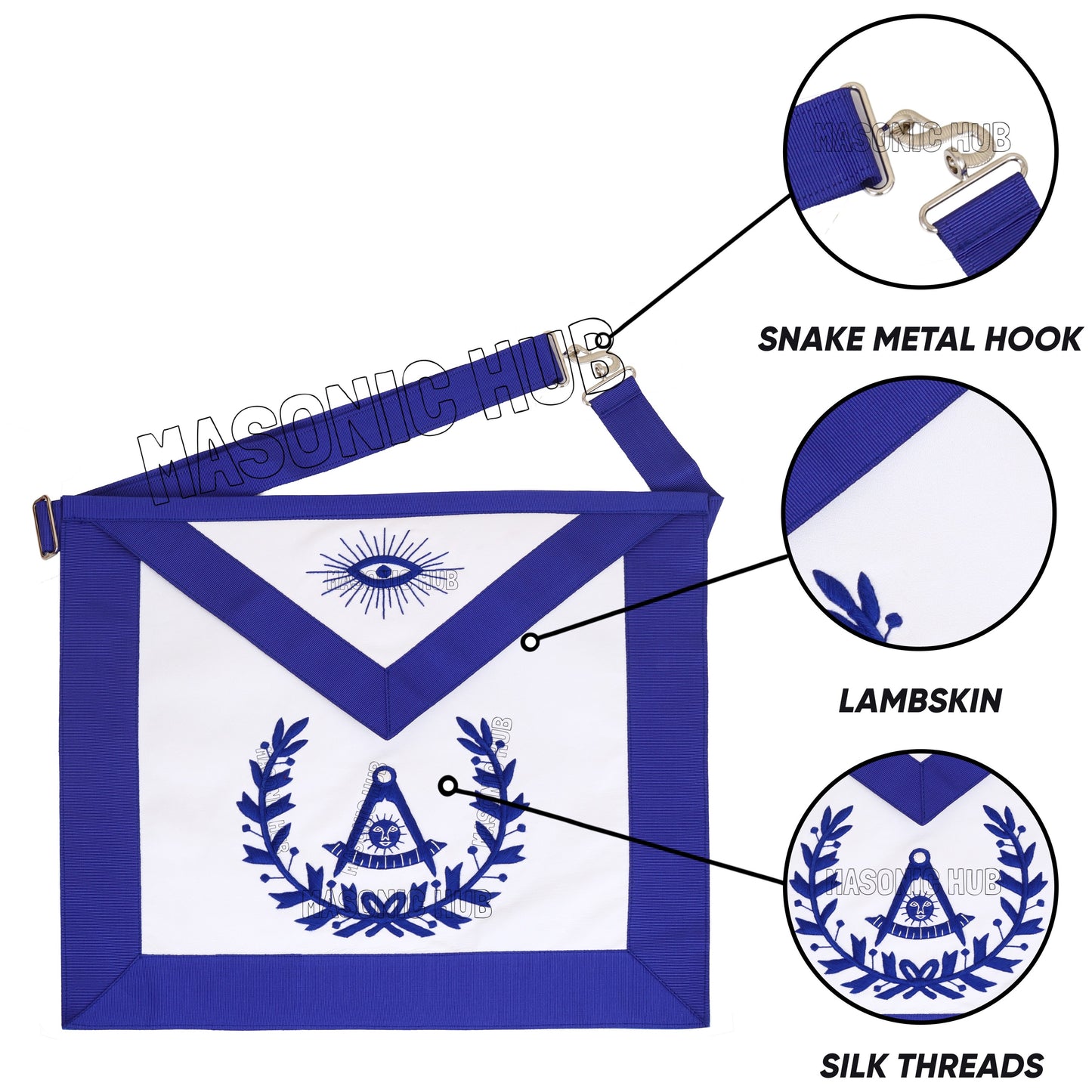 Handcrafted 100% Lambskin Past Master Masonic Apron with Blue Wreath Emblem