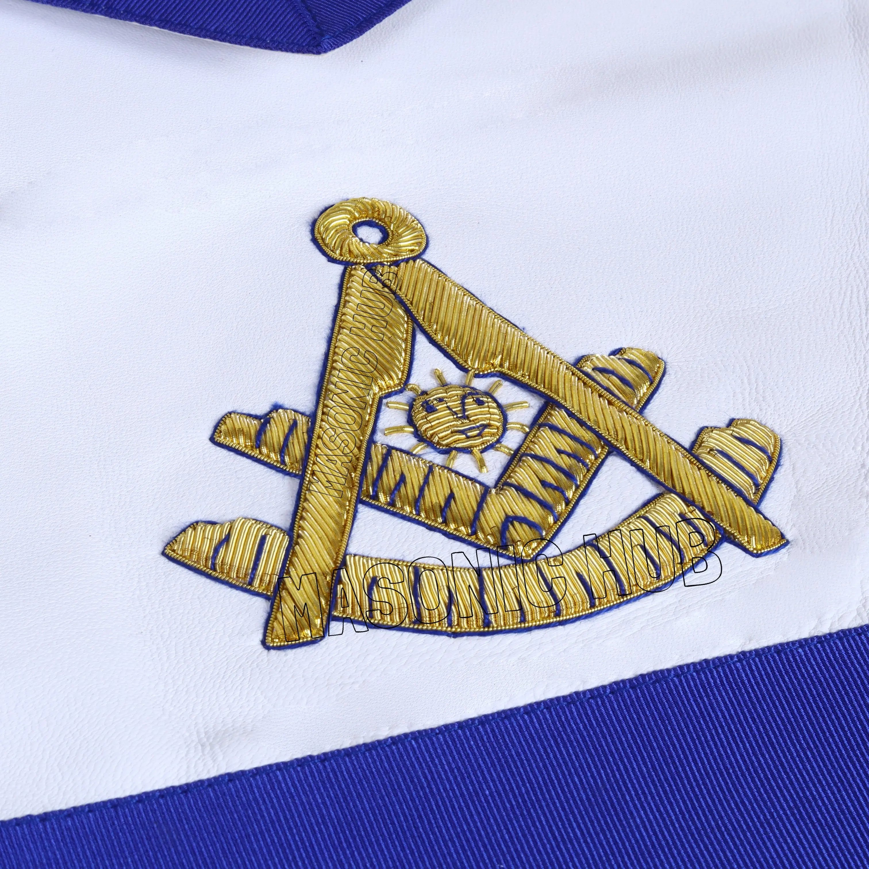 Handcrafted Lambskin Masonic Blue Lodge Past Master Apron with Golden Bullion Masonic Hub