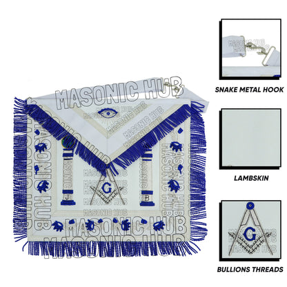 Master Mason Masonic Regalia Lambskin Apron & Chain Collar - Hand Embroidered