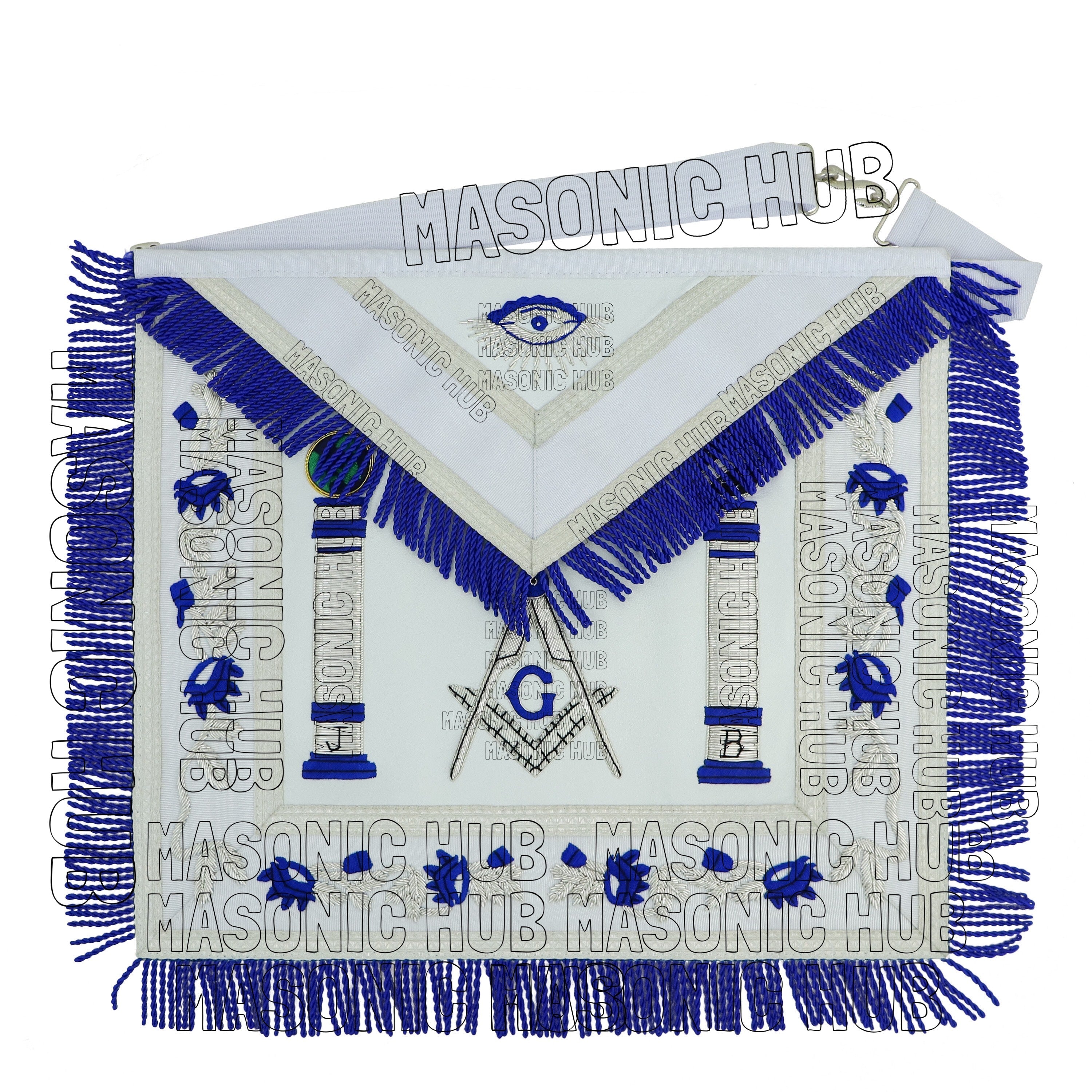 Master Mason Masonic Regalia Lambskin Apron & Chain Collar - Hand Embroidered My Store