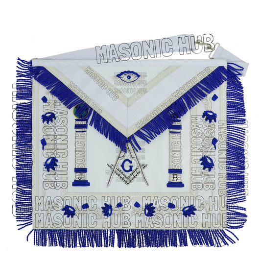 Master Mason Masonic Regalia Lambskin Apron & Chain Collar - Hand Embroidered