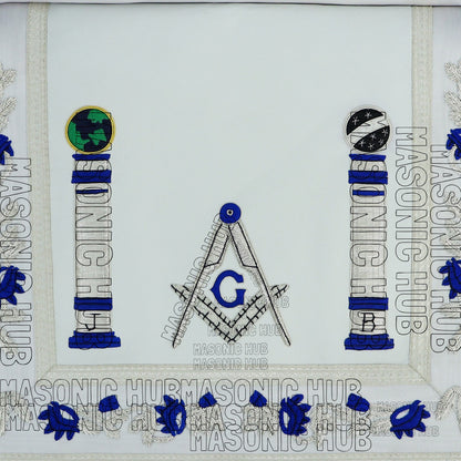 Master Mason Masonic Regalia Lambskin Apron & Chain Collar - Hand Embroidered