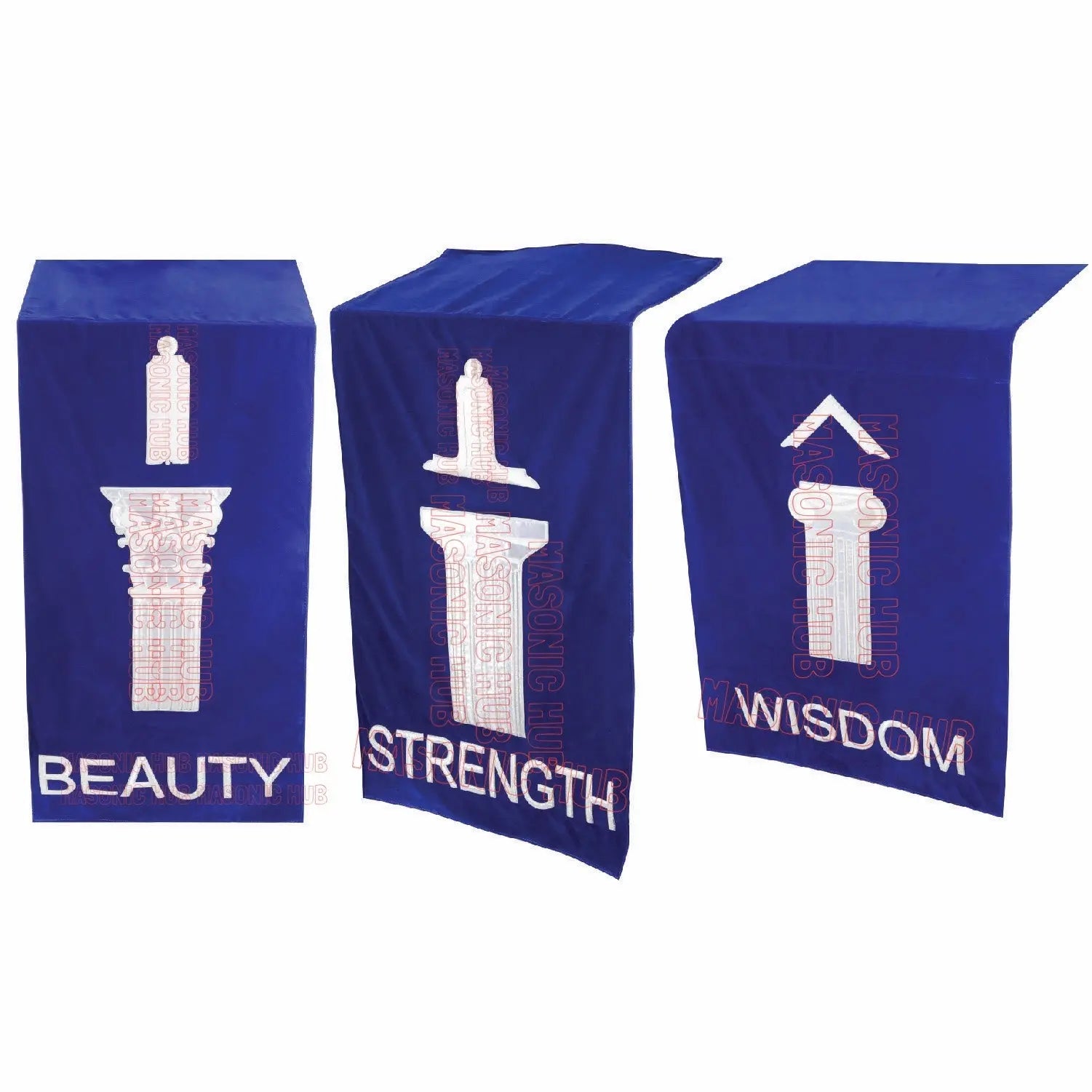Handcrafted Velvet Masonic Blue Lodge Pedestal Covers with Pillars– Set of Three My Store