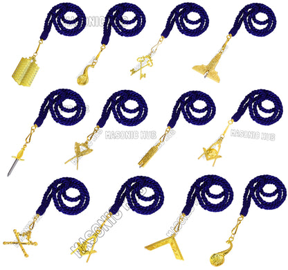 Masonic Master Mason Blue Lodge Jewel Neck Cord with 12 Gold Jewels – Regalia Set