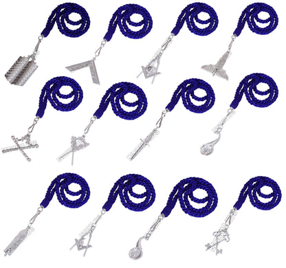 Masonic Master Mason Blue Lodge Jewel Neck Cord with 12 Silver Jewels – Regalia Set
