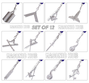 Masonic Master Mason Blue Lodge Jewel Neck Cord with 12 Silver Jewels – Regalia Set Masonic Hub