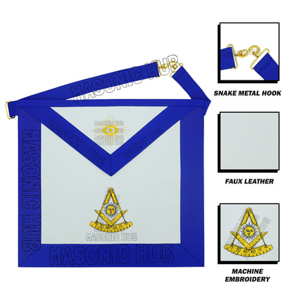 Past Master Masonic Apron – White Synthetic Leather with Embroidered Emblem