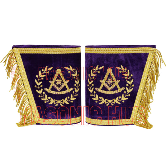 Masonic Grand Past Master Purple Gauntlets Cuffs Gold Bullions Threads Fringe