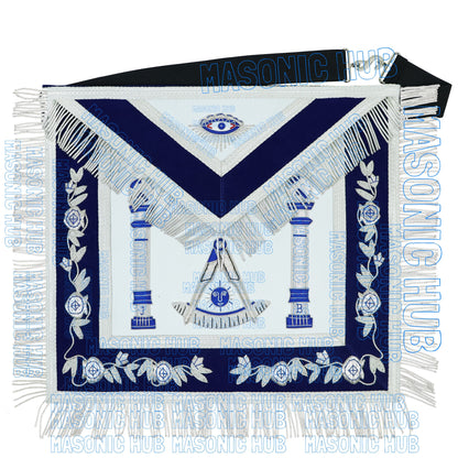 Masonic Past Master Lambskin Apron Compass & Quadrant, Hand-Embroidered Regalia